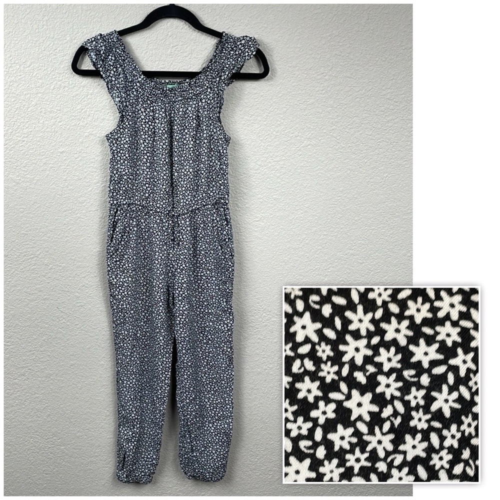 United Colors Of Benetton Ditsy Floral Stretch Jumpsuit Black White Girls Sz XL